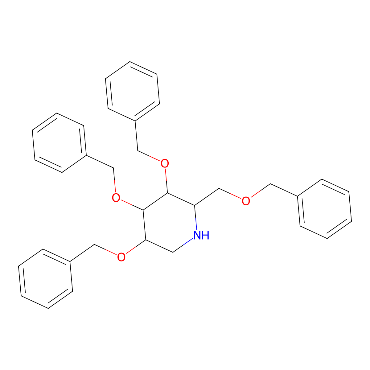 Piperidine, 3,4,5-tris(phenylmethoxy)-2-((phenylmethoxy)methyl)- molecular structure, CAS 167904-18-9