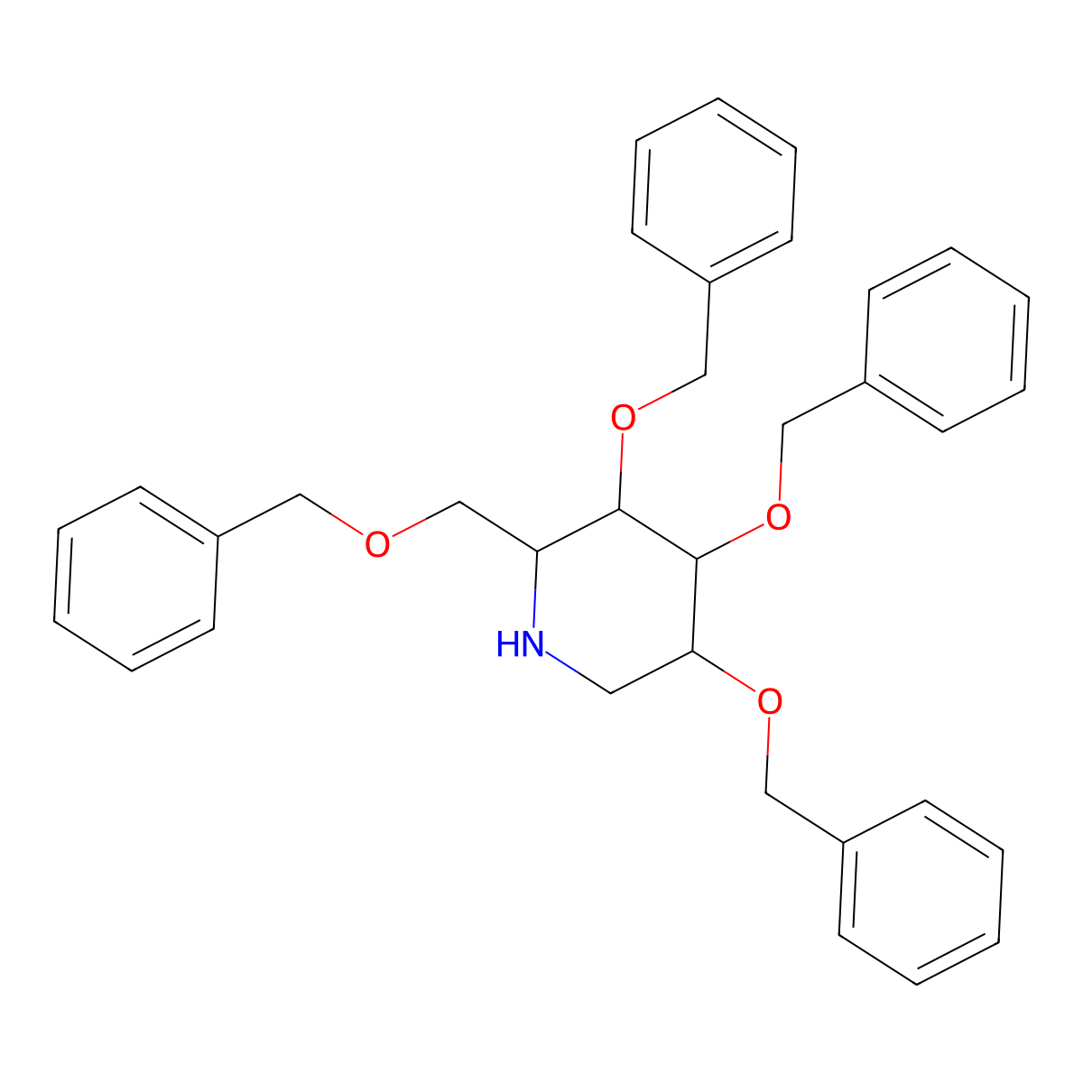 Piperidine, 3,4,5-tris(phenylmethoxy)-2-((phenylmethoxy)methyl)- molecular structure, CAS 167904-18-9