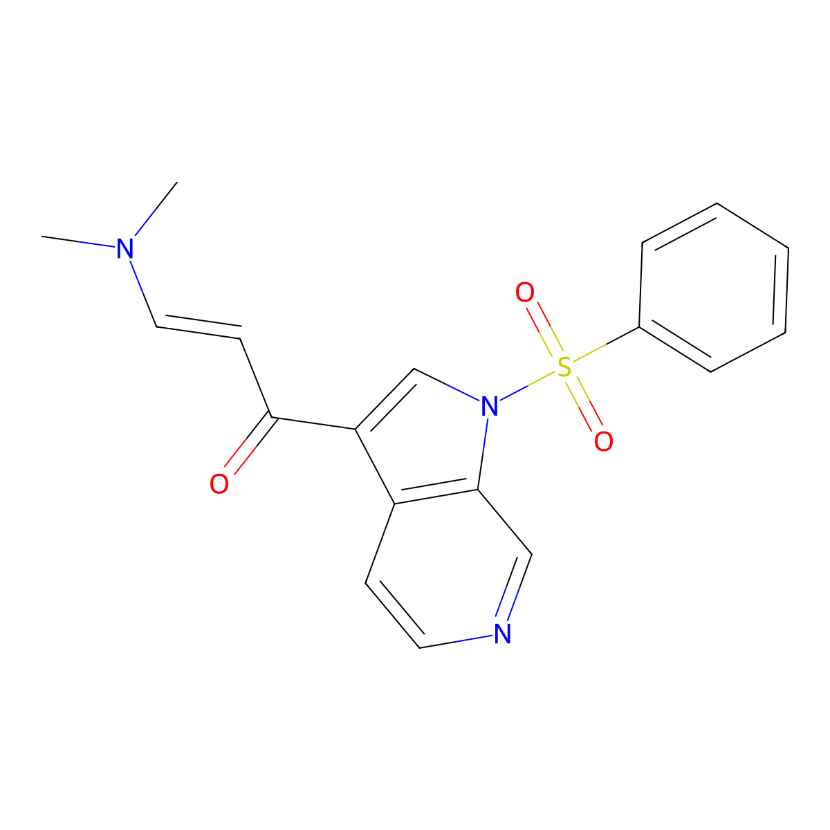 (E)-3-(Dimethylamino)-1-(1-(phenylsulfonyl)-1H-pyrrolo[2,3-c]pyridin-3-yl)prop-2-en-1-one molecular structure, CAS 1679330-18-7