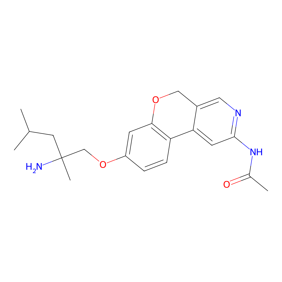N-[8-[(2S)-2-amino-2,4-dimethylpentoxy]-5H-chromeno[3,4-c]pyridin-2-yl]acetamide molecular structure, CAS 1679371-59-5