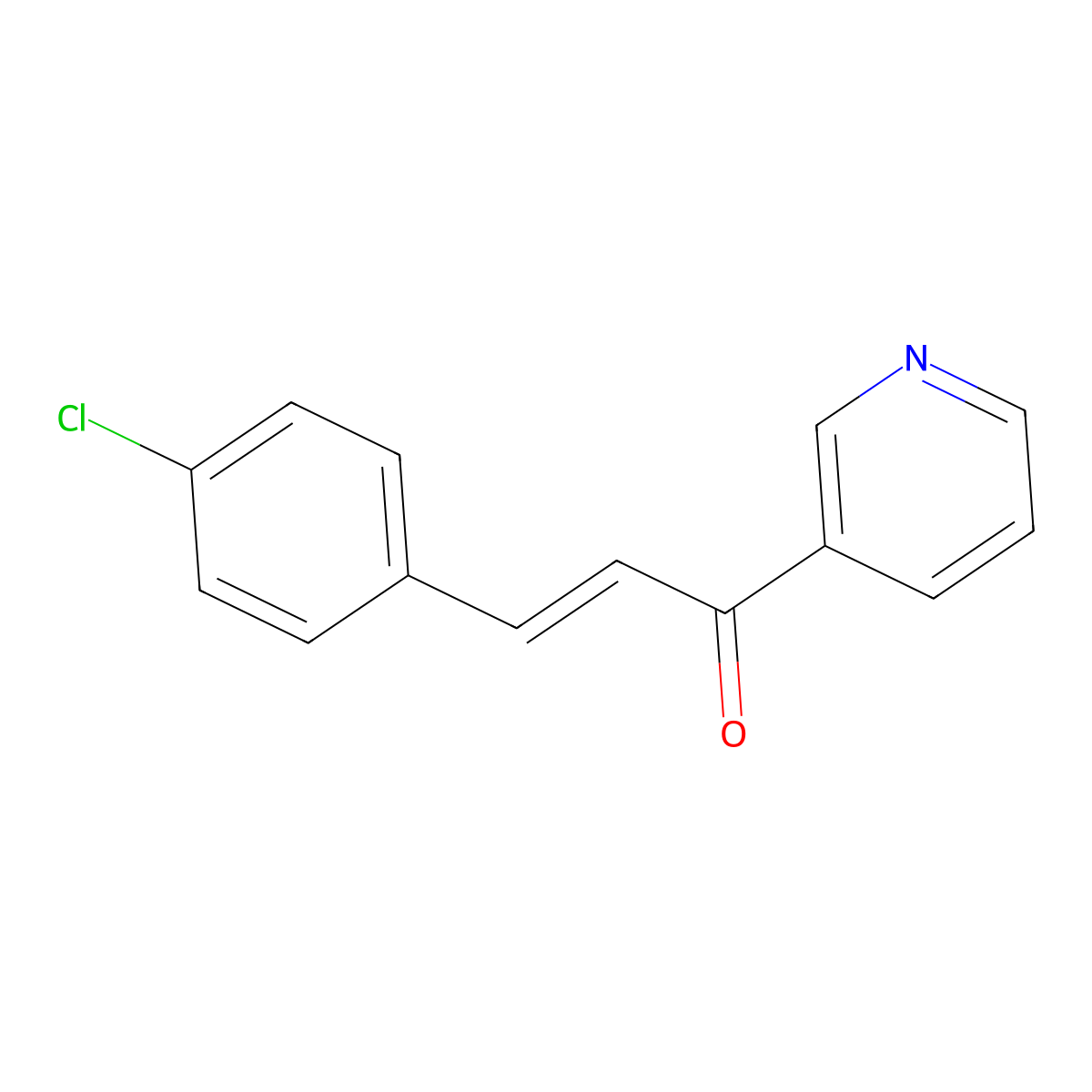 2-Propen-1-one, 3-(4-chlorophenyl)-1-(3-pyridinyl)- molecular structure, CAS 16795-34-9