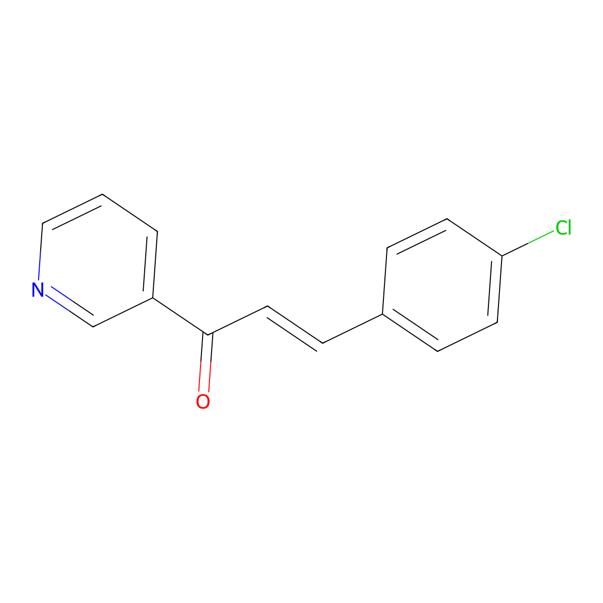 2-Propen-1-one, 3-(4-chlorophenyl)-1-(3-pyridinyl)- molecular structure, CAS 16795-34-9