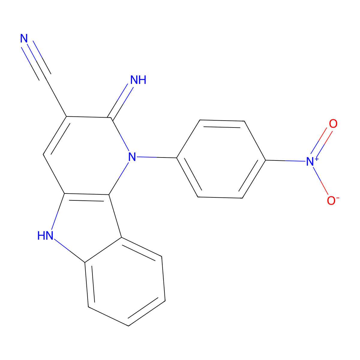 2-imino-1-(4-nitrophenyl)-2,5-dihydro-1H-pyrido[3,2-b]indole-3-carbonitrile molecular structure, CAS 167954-17-8
