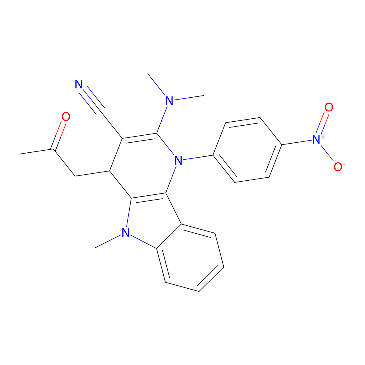 2-(dimethylamino)-5-methyl-1-(4-nitrophenyl)-4-(2-oxopropyl)-4H-pyrido[3,2-b]indole-3-carbonitrile molecular structure, CAS 167954-18-9