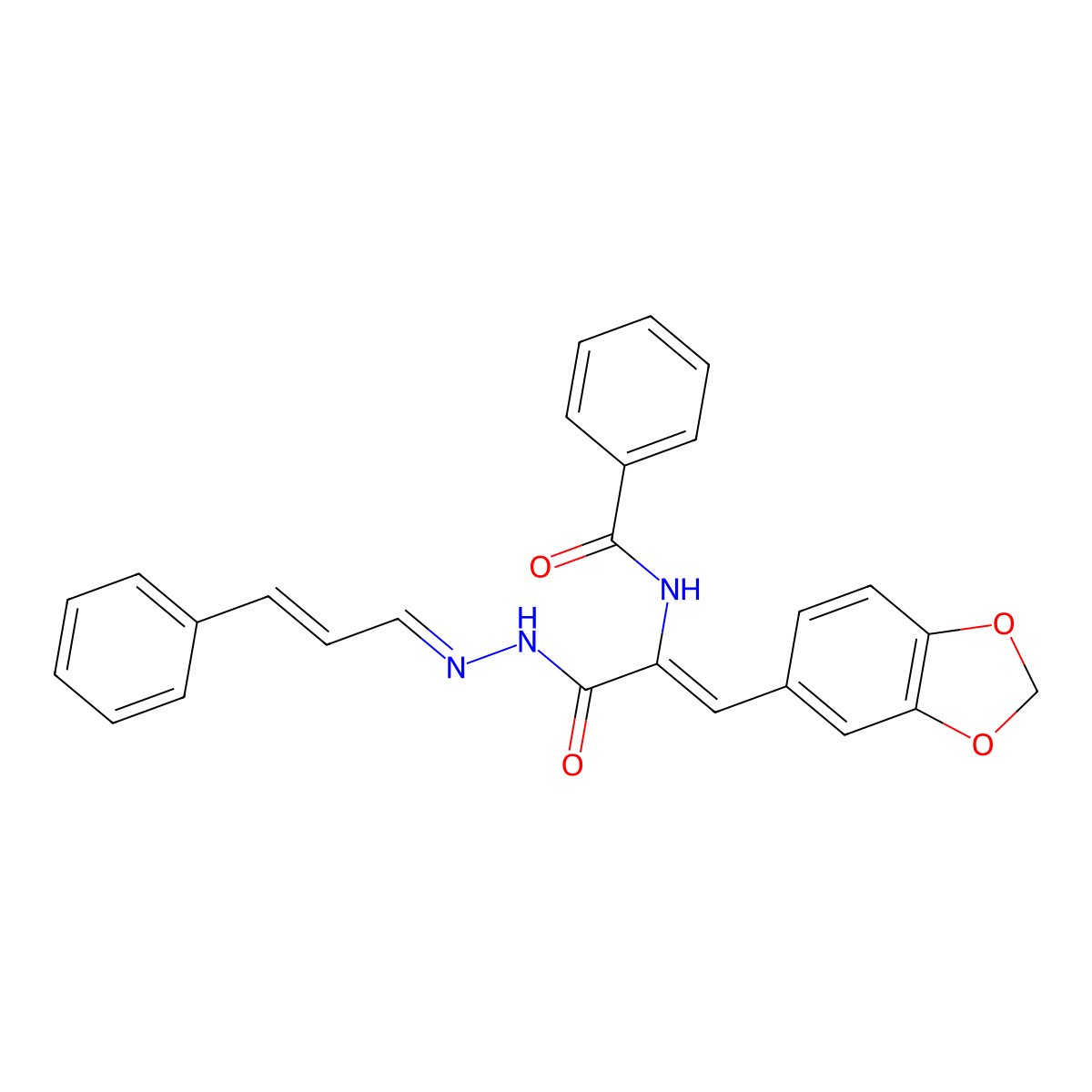 3-(1,3-Benzodioxol-5-yl)-2-(benzoylamino)-2-propenoic acid 2-(3-phenyl-2-propen-1-ylidene)hydrazide molecular structure, CAS 1680-46-2