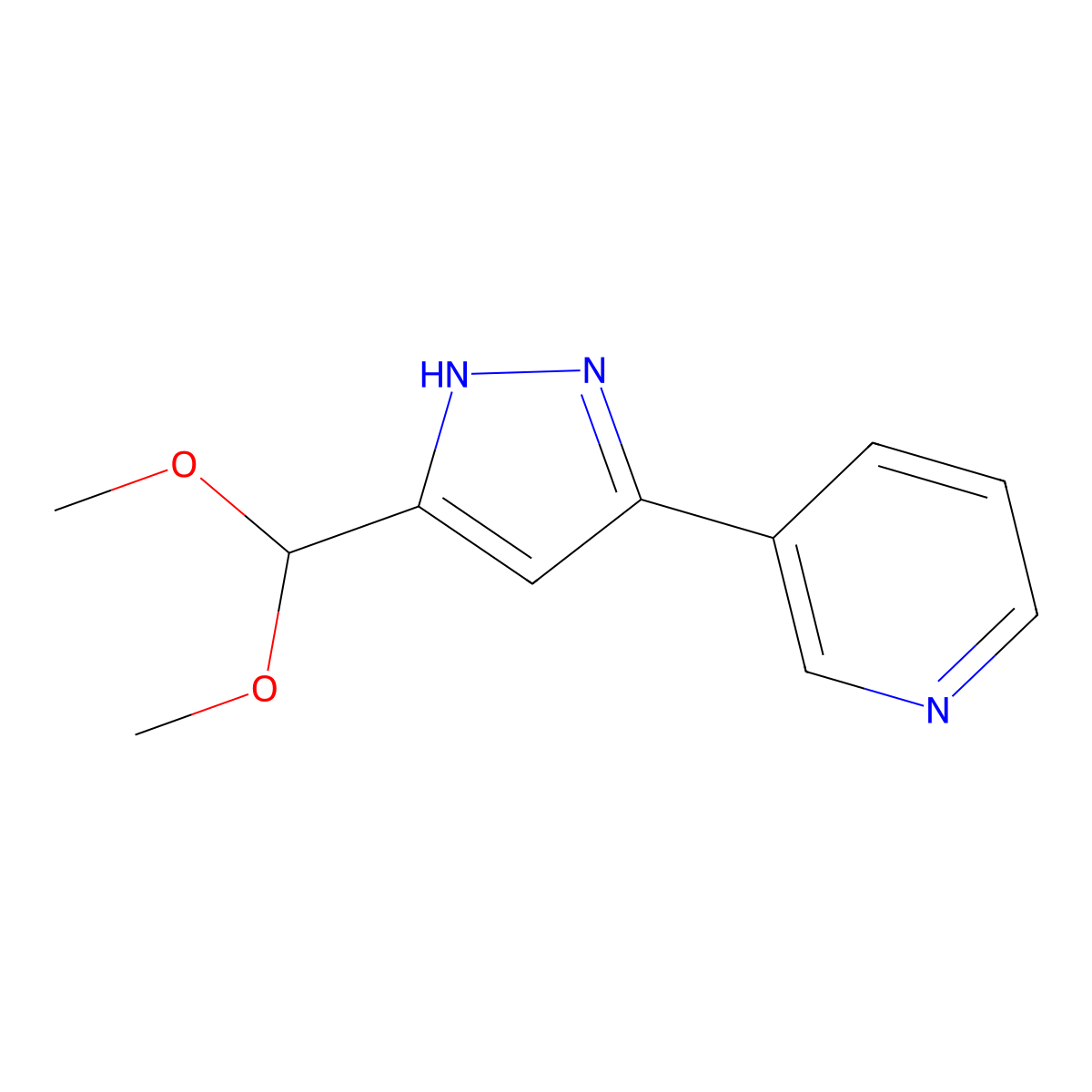 3-(3-(Dimethoxymethyl)-1H-pyrazol-5-yl)pyridine molecular structure, CAS 1680191-51-8