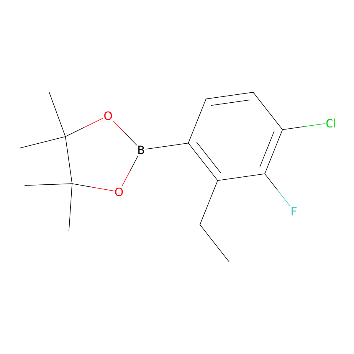 1,3,2-Dioxaborolane, 2-(4-chloro-2-ethyl-3-fluorophenyl)-4,4,5,5-tetramethyl- molecular structure, CAS 1680200-92-3