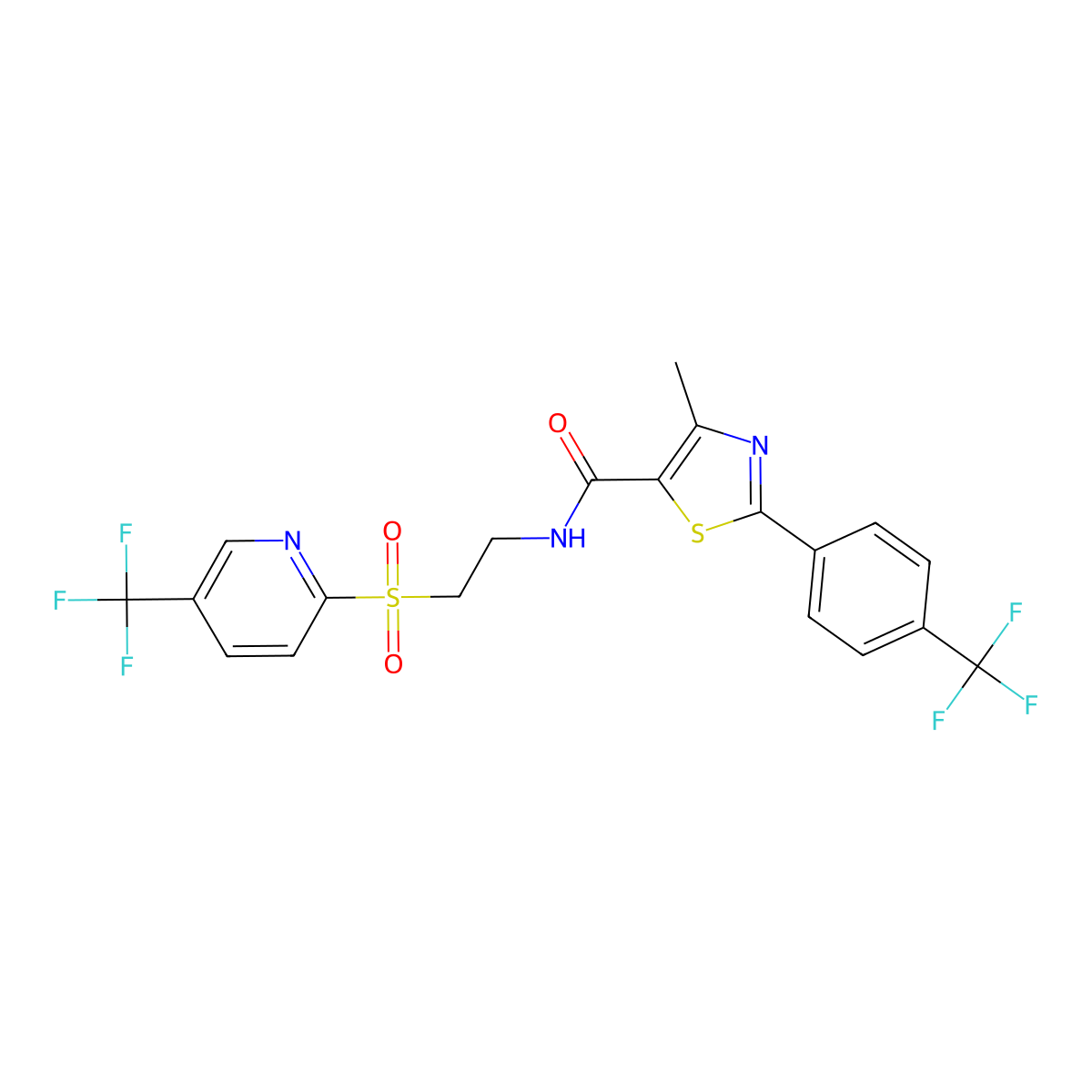 4-methyl-2-(4-(trifluoromethyl)phenyl)-N-(2-(5-(trifluoromethyl)-pyridin-2-ylsulfonyl)ethyl)thiazole-5-carboxamide molecular structure, CAS 1680204-90-3