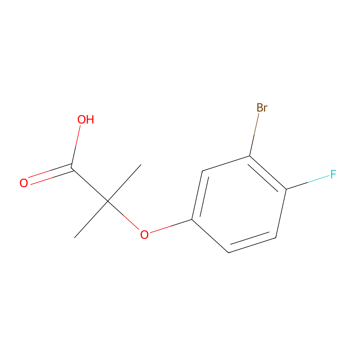 2-(3-Bromo-4-fluorophenoxy)-2-methylpropanoic acid molecular structure, CAS 1680208-46-1