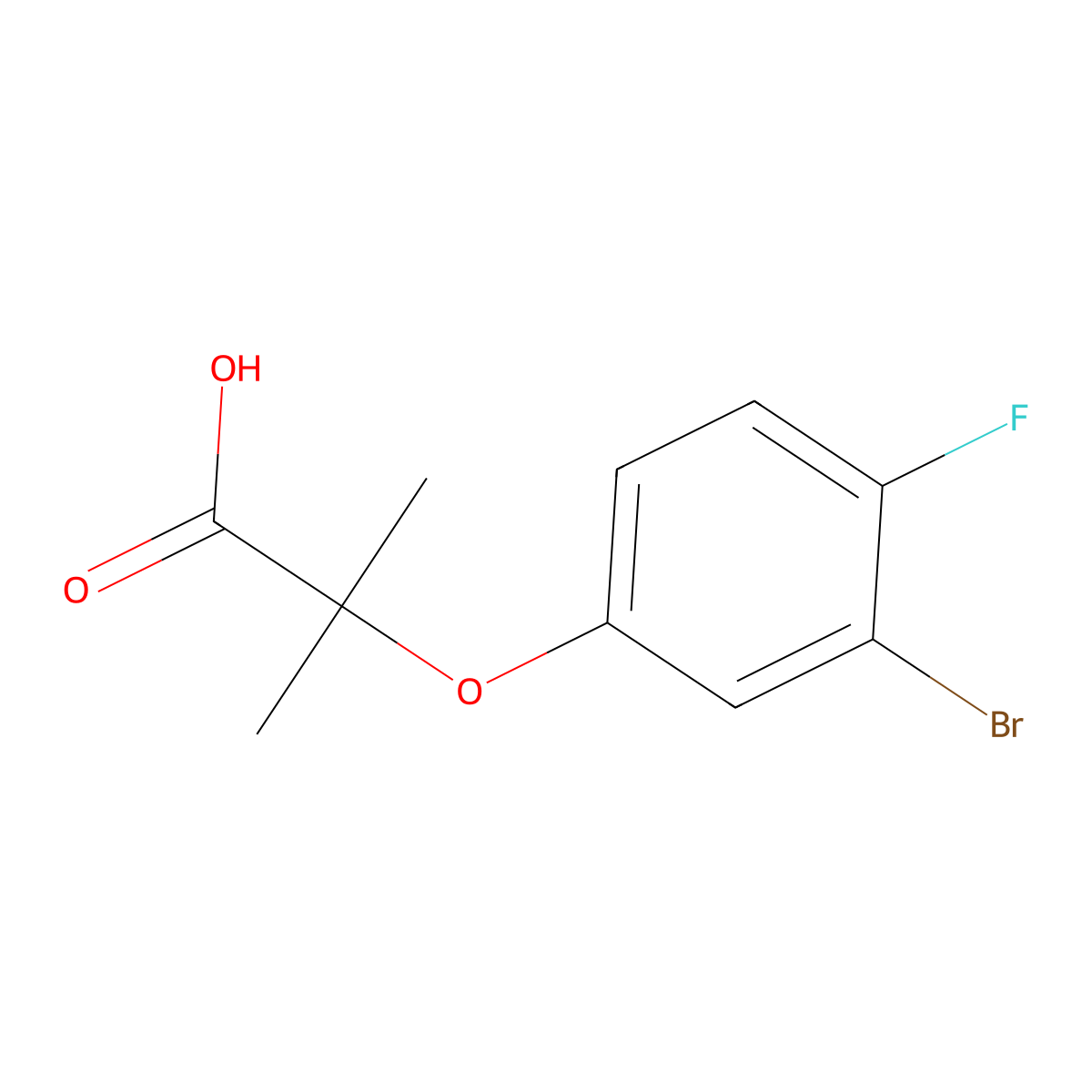 2-(3-Bromo-4-fluorophenoxy)-2-methylpropanoic acid molecular structure, CAS 1680208-46-1