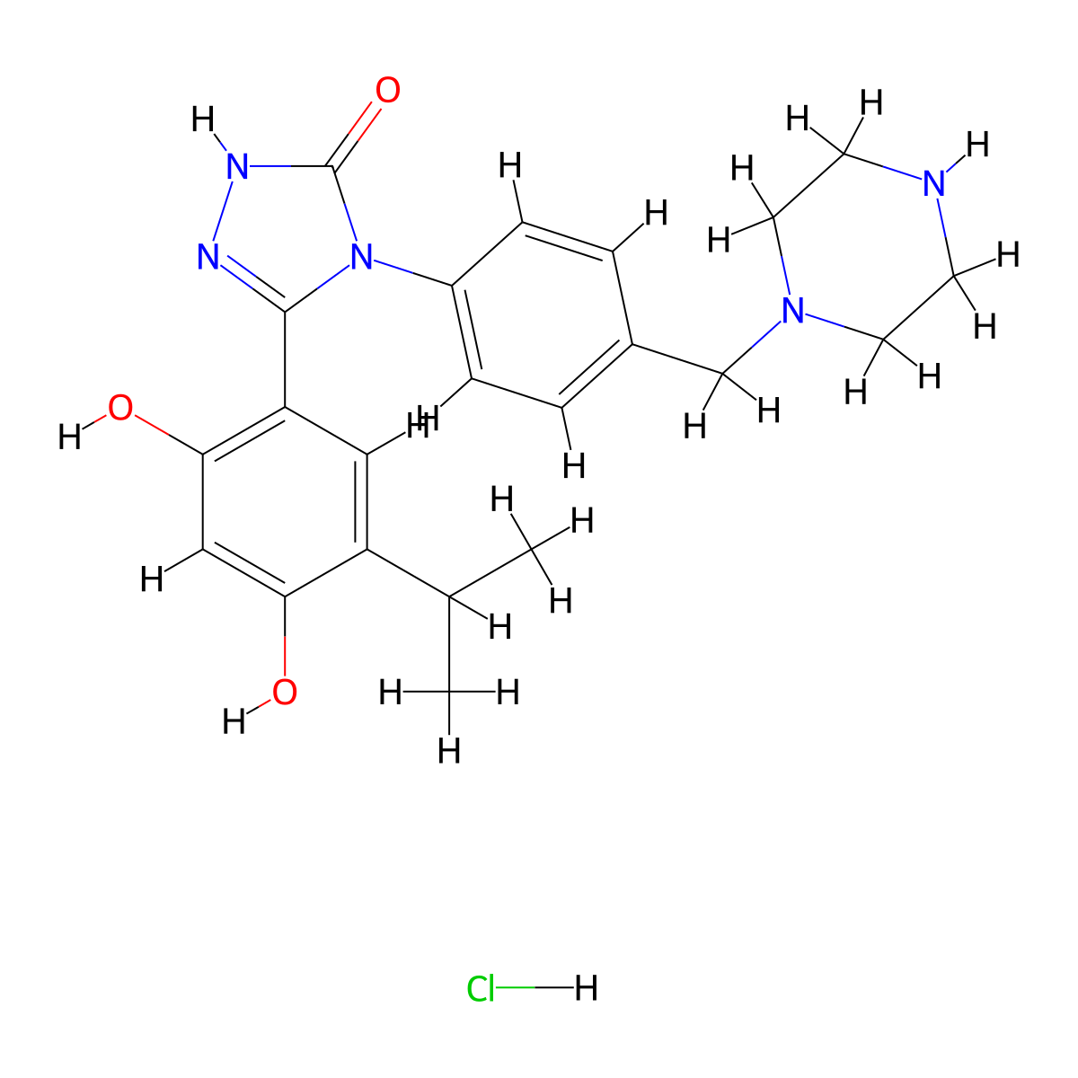 5-(2,4-dihydroxy-5-isopropylphenyl)-4-[4-(piperazin-1-ylmethyl)phenyl]-2H-1,2,4-triazol-3-one hydrochloride molecular structure, CAS 1680214-21-4