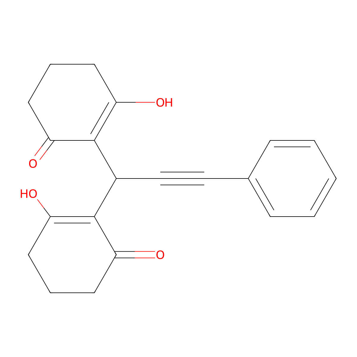 2,2'-(1-Phenylprop-1-yne-3,3-diyl)bis(3-hydroxycyclohex-2-en-1-one) molecular structure, CAS 16807-58-2