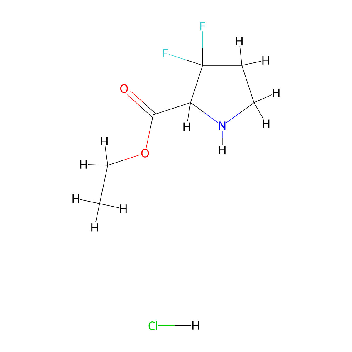 Ethyl 3,3-difluoropyrrolidine-2-carboxylate hydrochloride molecular structure, CAS 168102-04-3