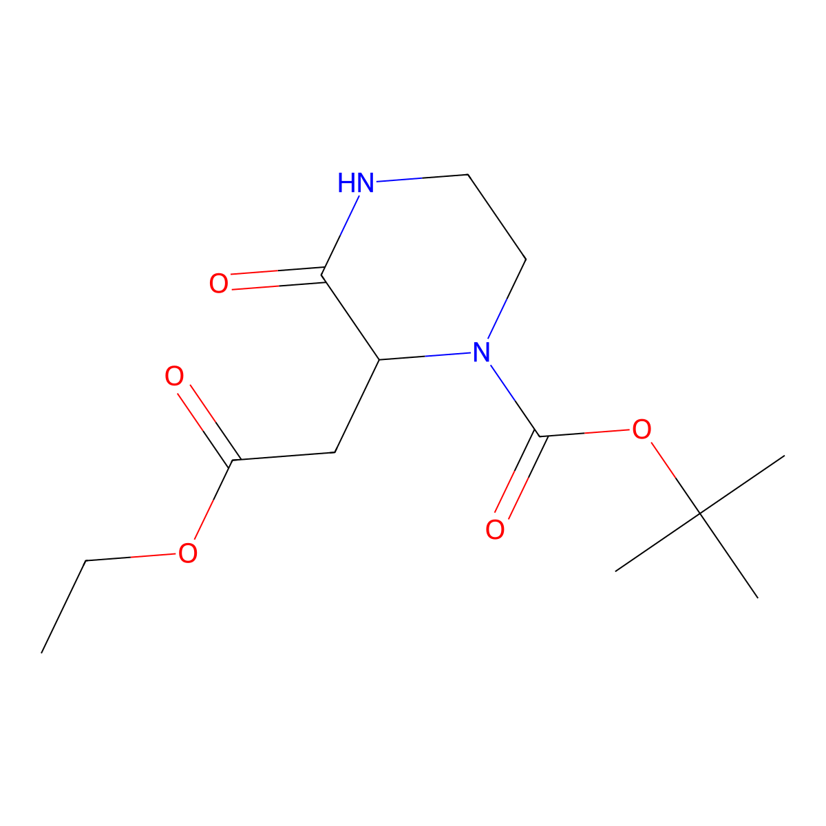 Tert-butyl 2-(2-ethoxy-2-oxoethyl)-3-oxopiperazine-1-carboxylate molecular structure, CAS 168160-77-8