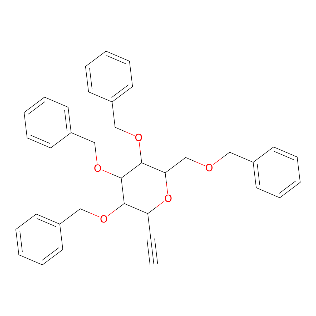 (2R,3R,4R,5S,6S)-3,4,5-tris(benzyloxy)-2-((benzyloxy)methyl)-6-ethynyltetrahydro-2H-pyran molecular structure, CAS 168253-07-4