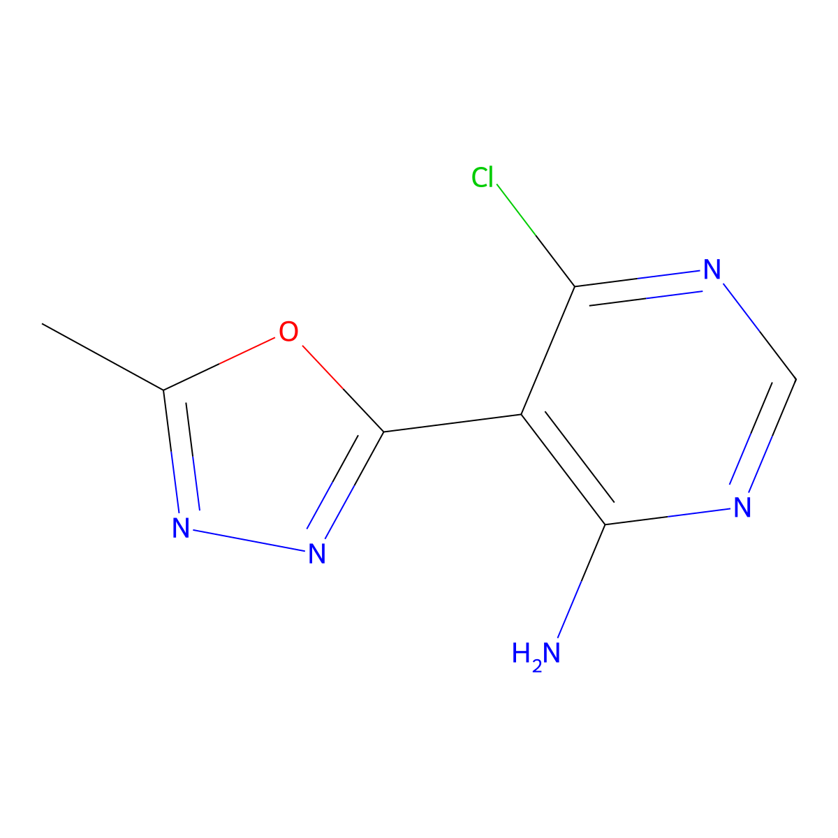 6-Chloro-5-(5-methyl-1,3,4-oxadiazol-2-yl)pyrimidin-4-amine molecular structure, CAS 1682608-11-2