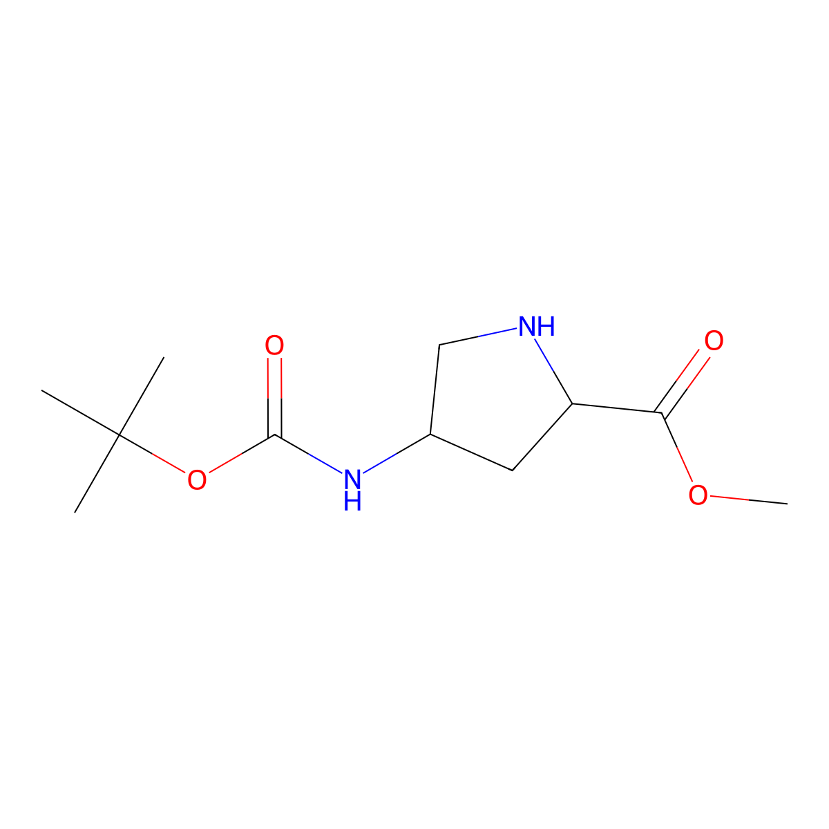 (2S,4S)-Methyl 4-((tert-butoxycarbonyl)amino)pyrrolidine-2-carboxylate molecular structure, CAS 168263-82-9