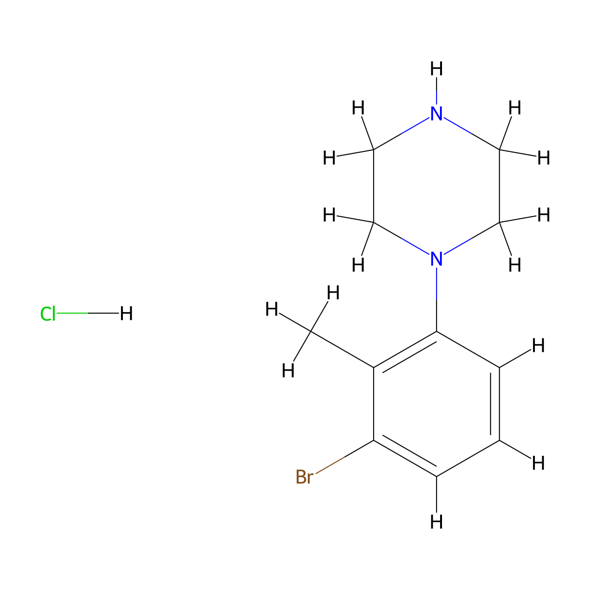 4-(3-bromo-2-methylphenyl)piperazine HCl salt molecular structure, CAS 1682642-00-7