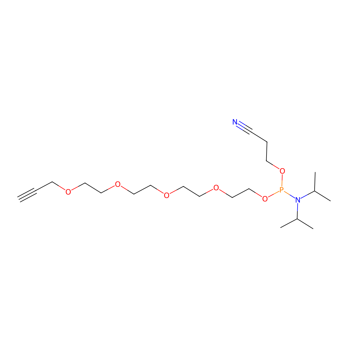 Propargyl-PEG5-1-O-(b-cyanoethyl-N,N-diisopropyl)phosphoramidite molecular structure, CAS 1682657-14-2
