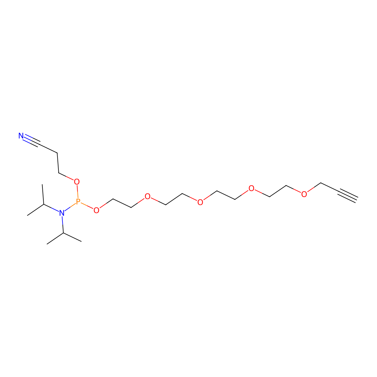 Propargyl-PEG5-1-O-(b-cyanoethyl-N,N-diisopropyl)phosphoramidite molecular structure, CAS 1682657-14-2