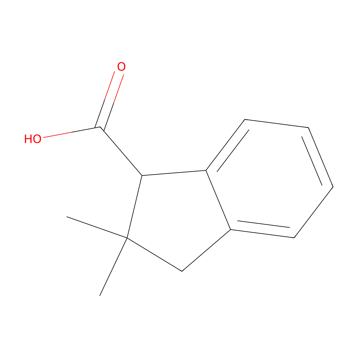 2,2-dimethyl-2,3-dihydro-1H-indene-1-carboxylic acid molecular structure, CAS 16827-35-3