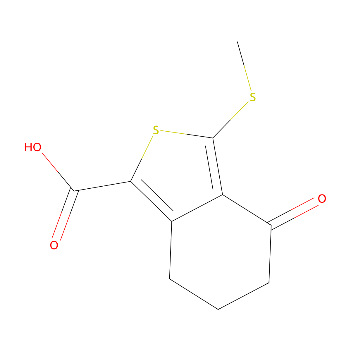 3-methylsulfanyl-4-oxo-6,7-dihydro-5H-2-benzothiophene-1-carboxylic acid molecular structure, CAS 168279-58-1