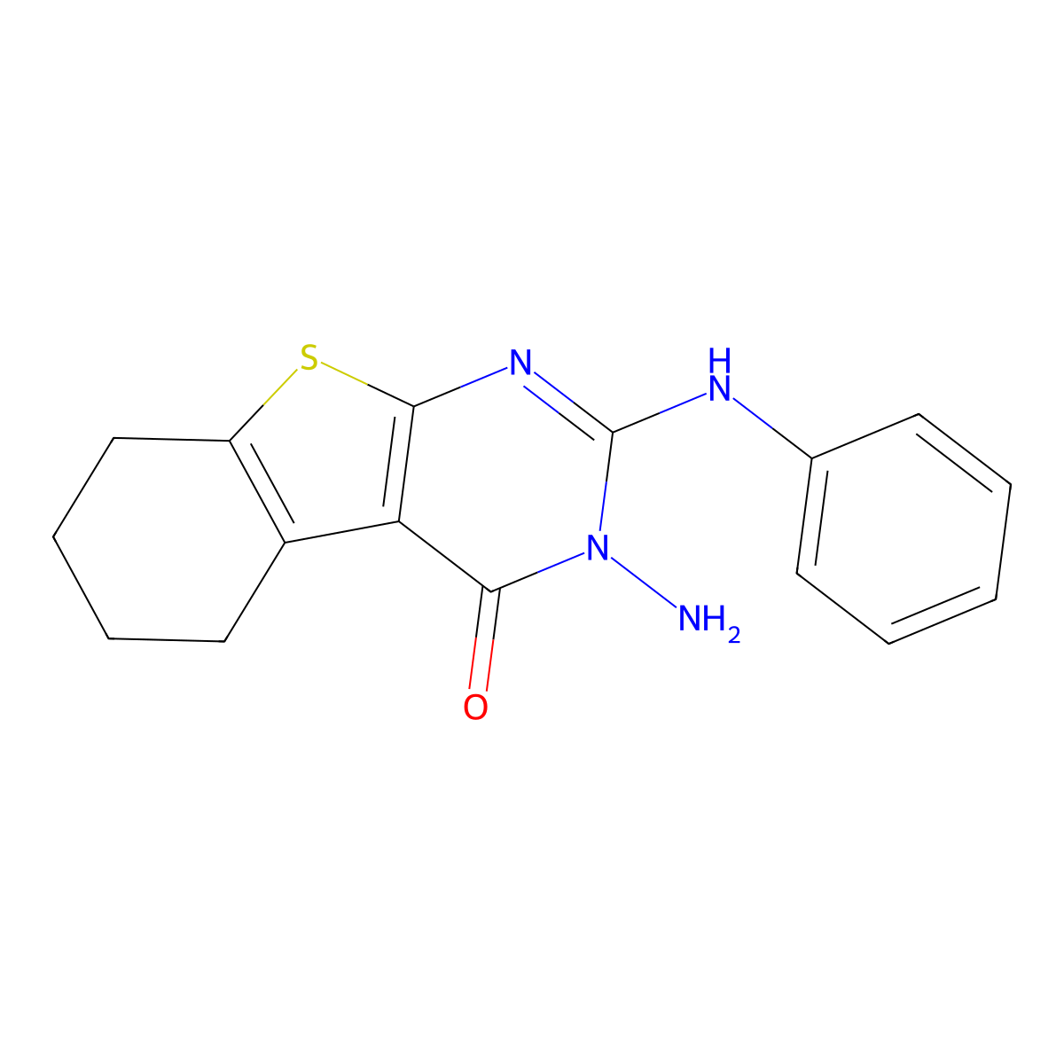 (1)Benzothieno(2,3-d)pyrimidin-4(3H)-one, 5,6,7,8-tetrahydro-3-amino-2-(phenylamino)- molecular structure, CAS 168280-54-4