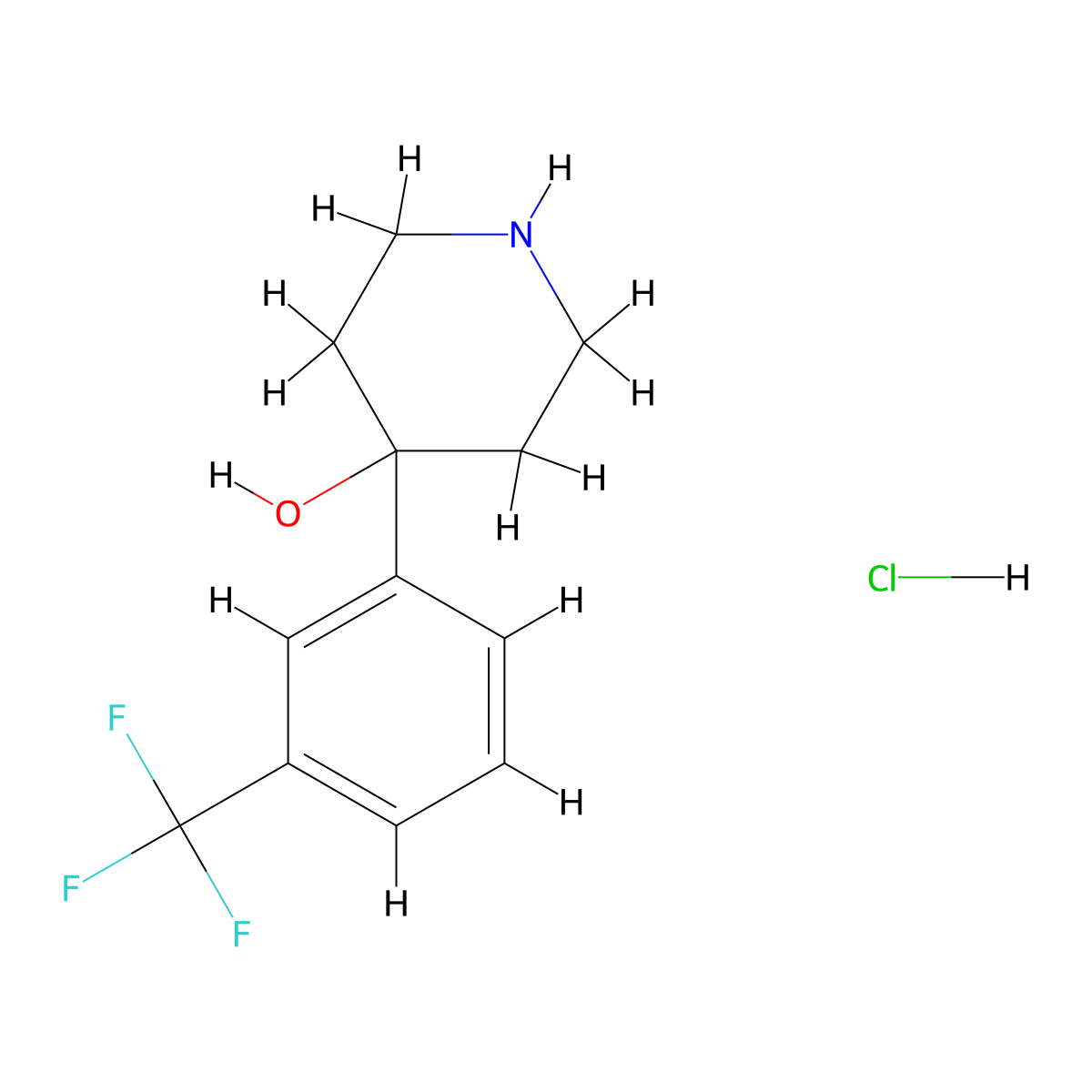 4-Piperidinol, 4-(3-(trifluoromethyl)phenyl)-, hydrochloride (1:1) molecular structure, CAS 1683-49-4