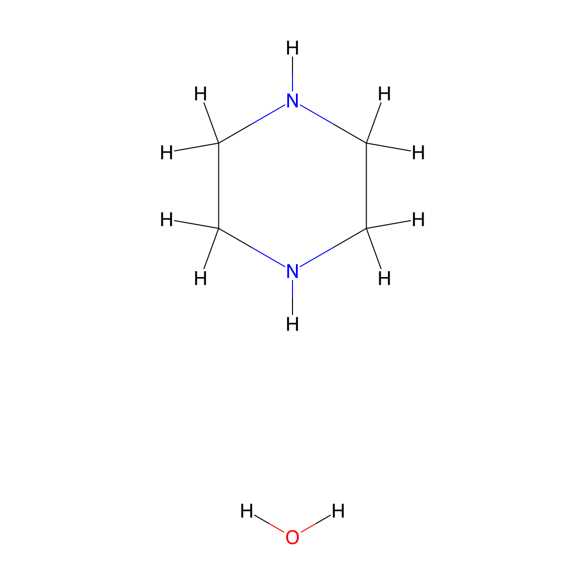 Piperazine, hydrate (1:?) molecular structure, CAS 16832-43-2