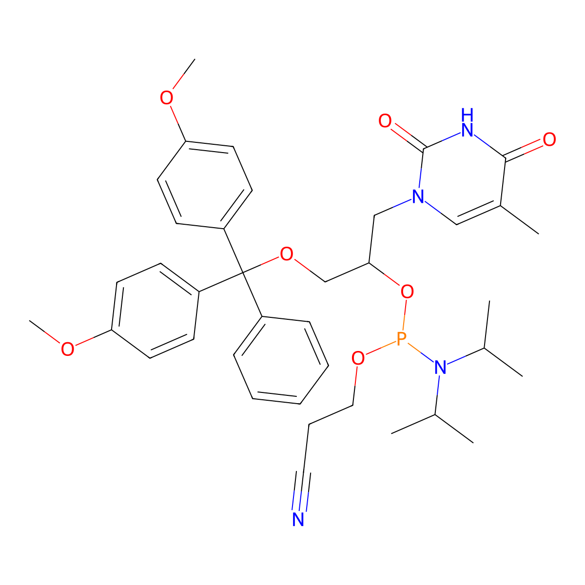 (S)-GNA-T-phosphoramidite molecular structure, CAS 168332-13-6