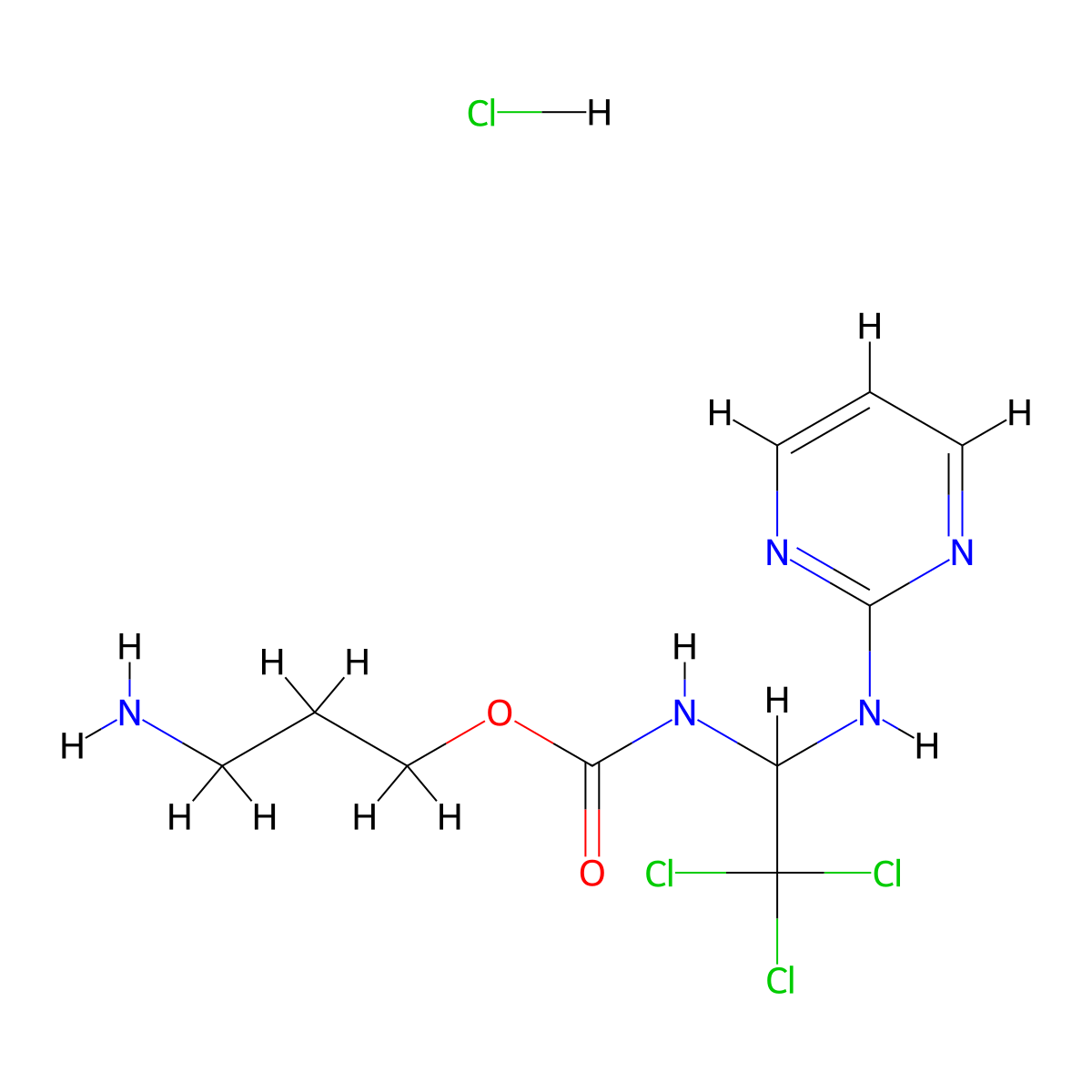3-Aminopropyl (2,2,2-trichloro-1-(pyrimidin-2-ylamino)ethyl)carbamate hydrochloride molecular structure, CAS 1683535-53-6