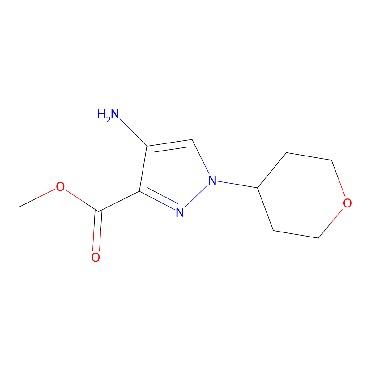 Methyl 4-amino-1-(tetrahydro-2h-pyran-4-yl)-1h-pyrazole-3-carboxylate molecular structure, CAS 1683580-22-4