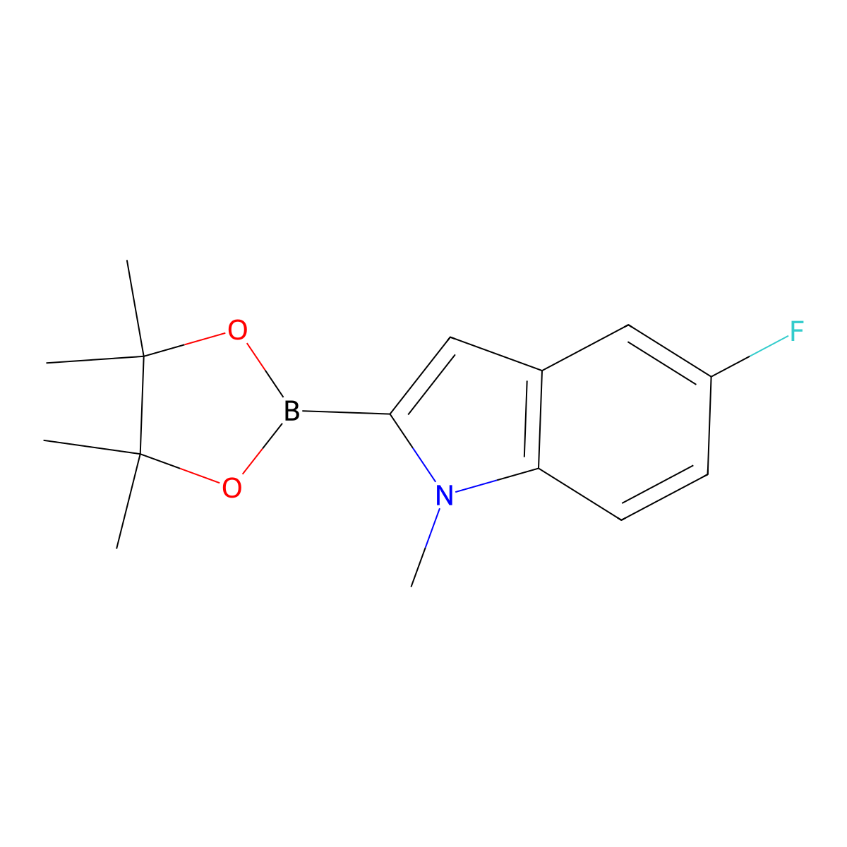 5-fluoro-1-methyl-2-(tetramethyl-1,3,2-dioxaborolan-2-yl)-1H-indole molecular structure, CAS 1683582-67-3