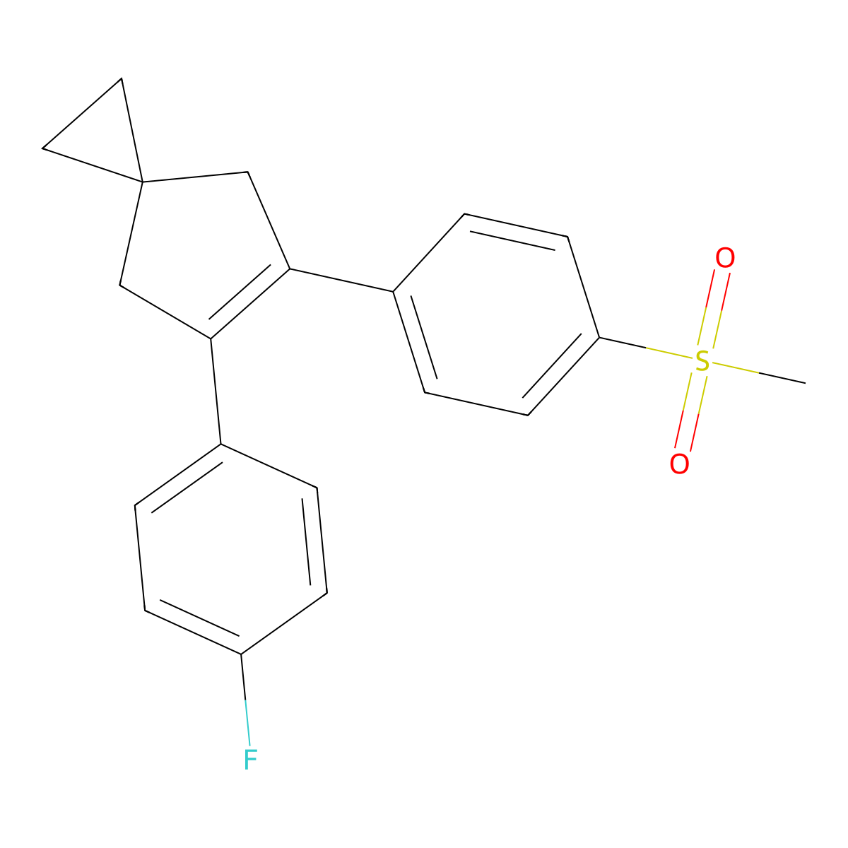 5-(4-Fluorophenyl)-6-(4-methylsulfonylphenyl)spiro[2.4]hept-5-ene molecular structure, CAS 168433-84-9