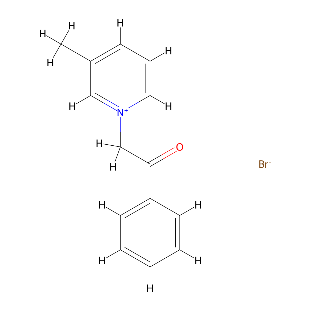 3-Methyl-1-(2-oxo-2-phenylethyl)pyridin-1-ium bromide molecular structure, CAS 16844-10-3