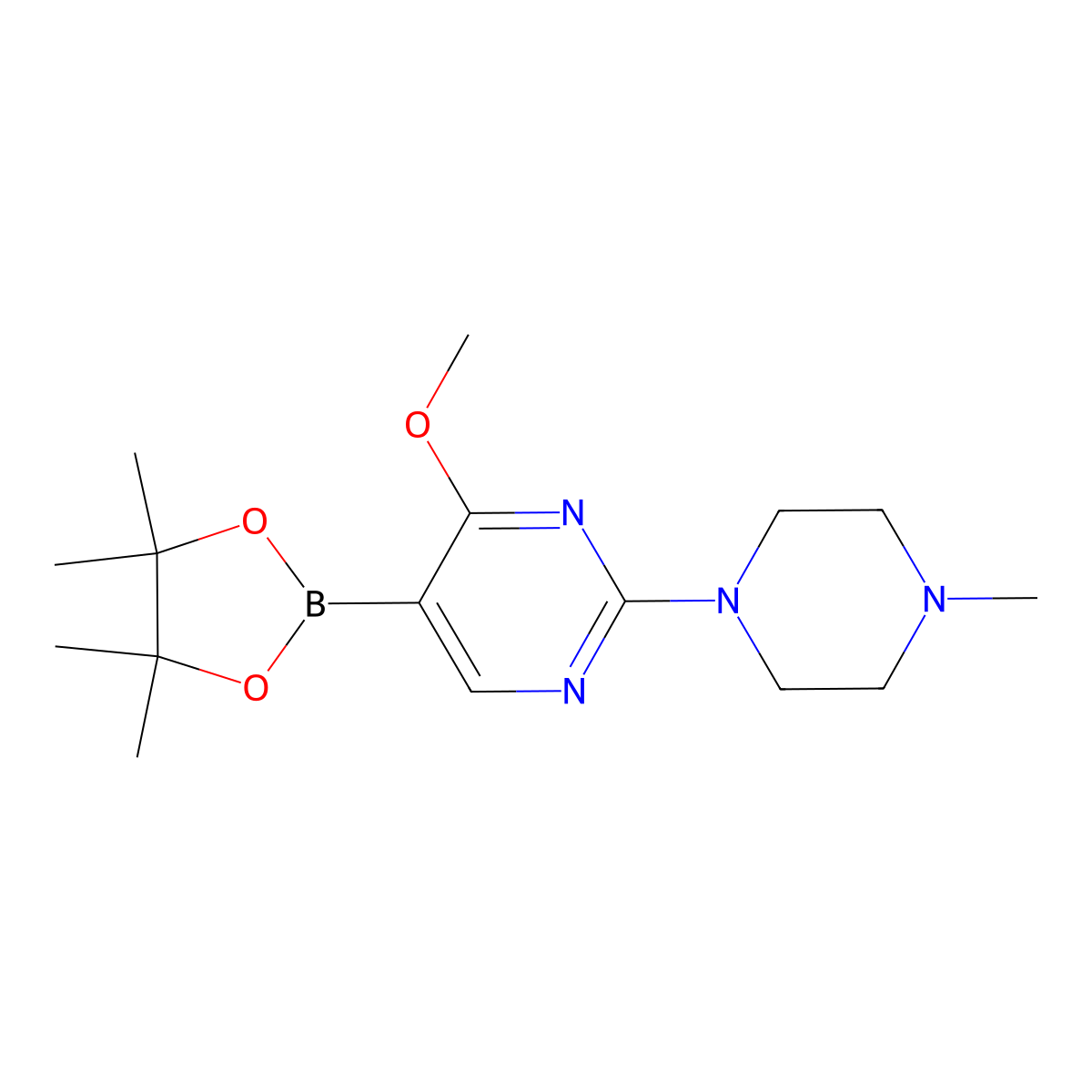 4-Methoxy-2-(4-methylpiperazin-1-yl)-5-(4,4,5,5-tetramethyl-1,3,2-dioxaborolan-2-yl)pyrimidine molecular structure, CAS 1684430-50-9