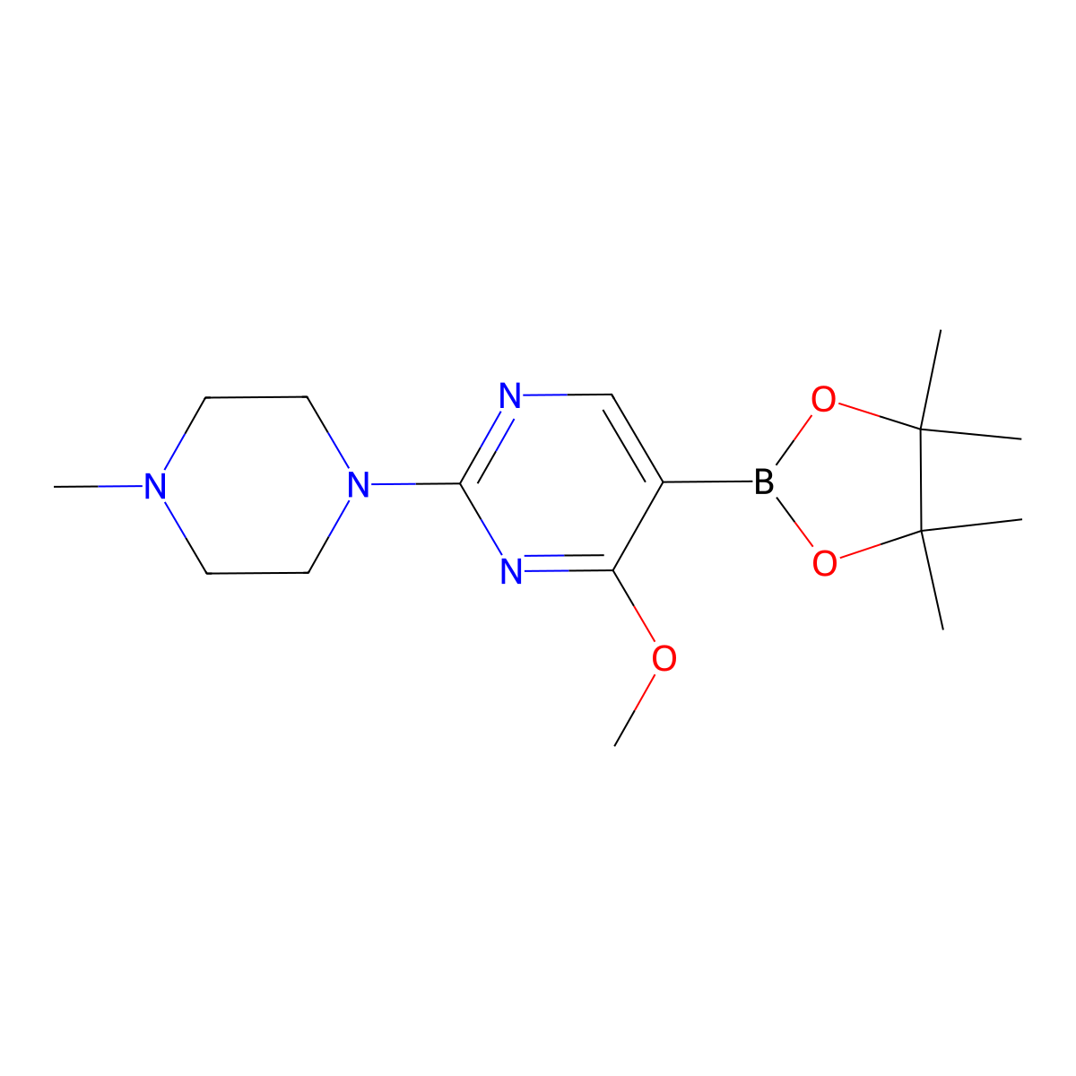 4-Methoxy-2-(4-methylpiperazin-1-yl)-5-(4,4,5,5-tetramethyl-1,3,2-dioxaborolan-2-yl)pyrimidine molecular structure, CAS 1684430-50-9