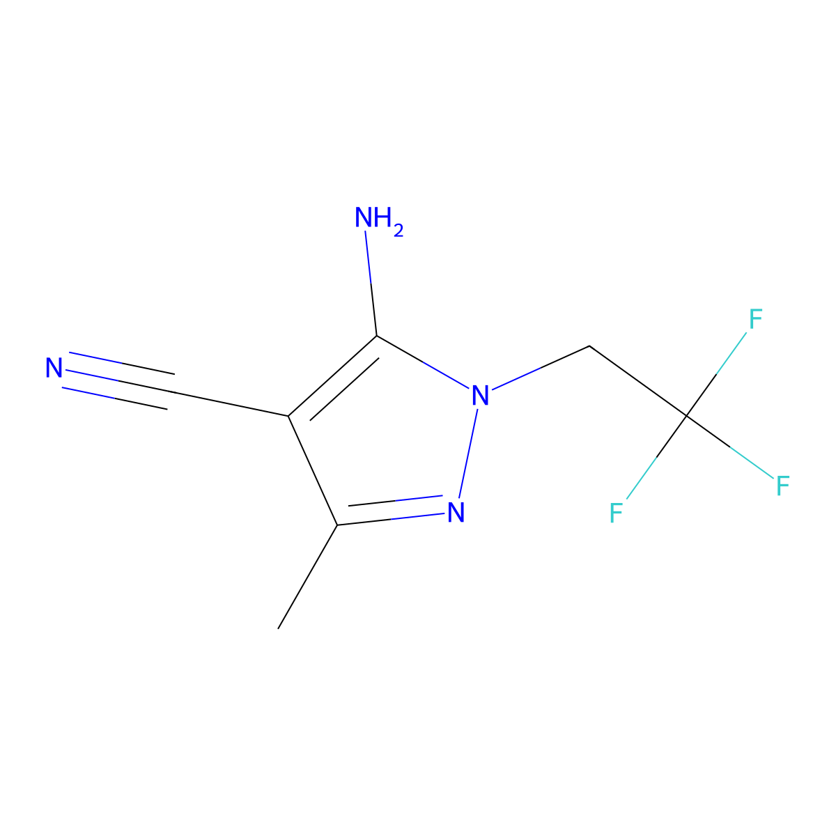 5-Amino-3-methyl-1-(2,2,2-trifluoroethyl)-1H-pyrazole-4-carbonitrile molecular structure, CAS 168465-05-2