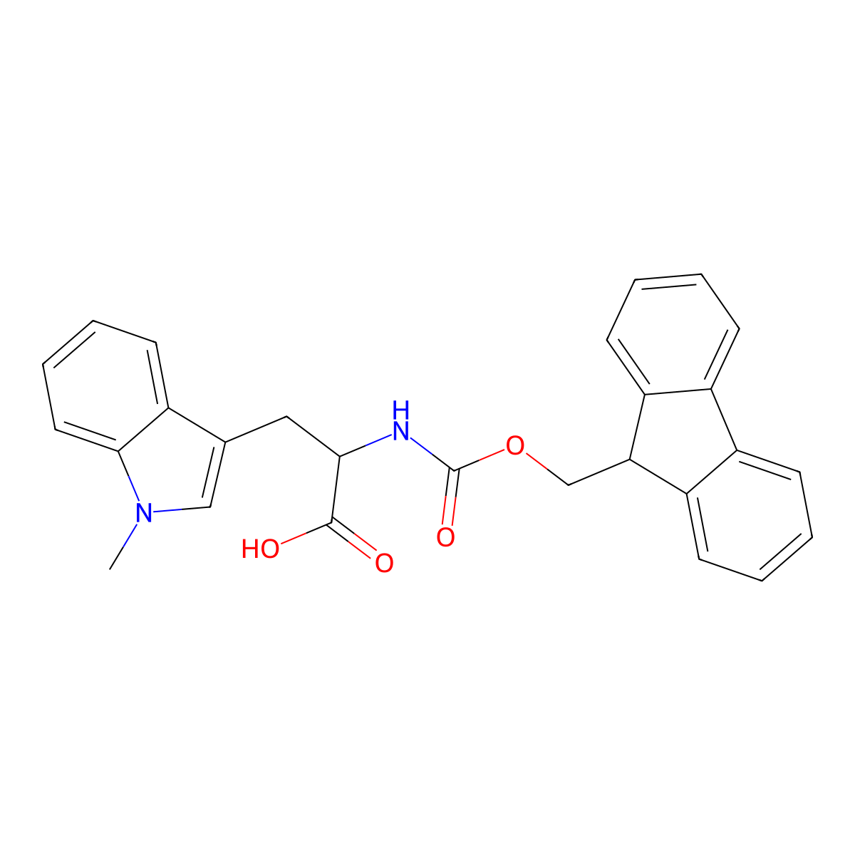 (R)-2-((((9H-Fluoren-9-yl)methoxy)carbonyl)amino)-3-(1-methyl-1H-indol-3-yl)propanoic acid molecular structure, CAS 168471-22-5