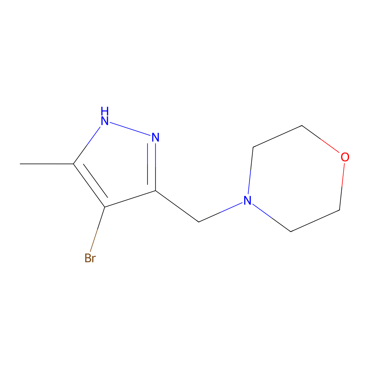 4-[(4-bromo-3-methyl-1H-pyrazol-5-yl)methyl]morpholine molecular structure, CAS 168476-27-5