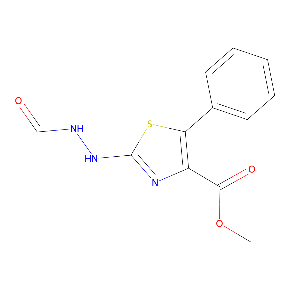 Methyl 2-(2-formylhydrazino)-5-phenyl-1,3-thiazole-4-carboxylate molecular structure, CAS 168482-02-8