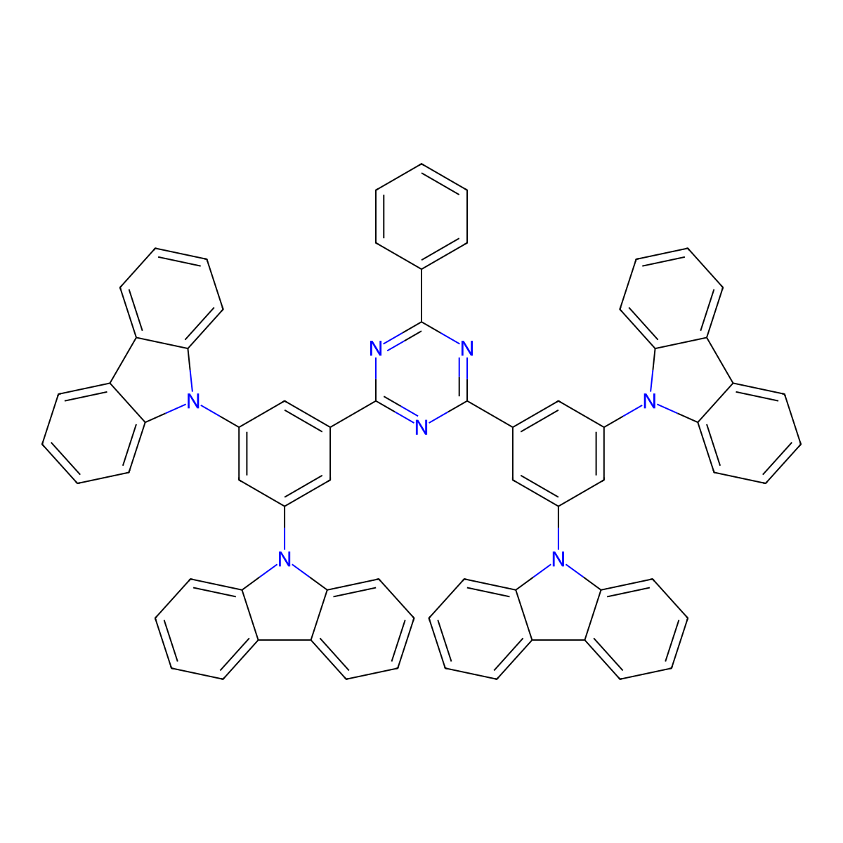 9-(3-(4-(3,5-Di(9H-carbazol-9-yl)phenyl)-6-phenyl-1,3,5-triazin-2-yl)-5-(9H-carbazol-9-yl)phenyl)-9H-carbazole molecular structure, CAS 1685282-47-6