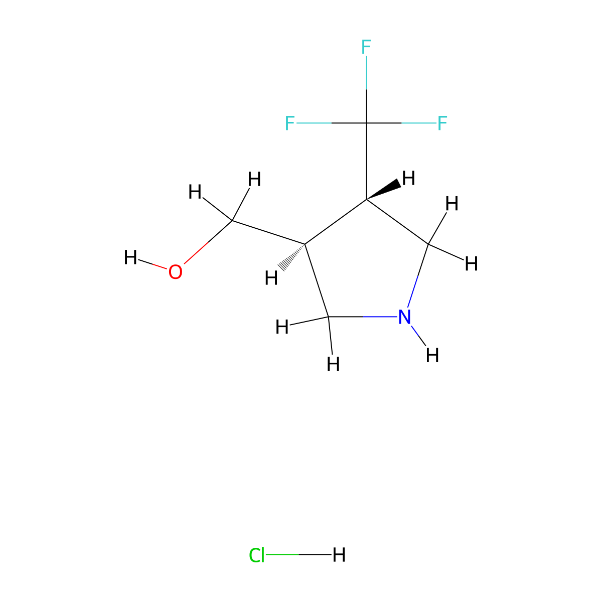 Trans-3-hydroxymethyl-4-trifluoromethylpyrrolidine hydrochloride molecular structure, CAS 168544-85-2
