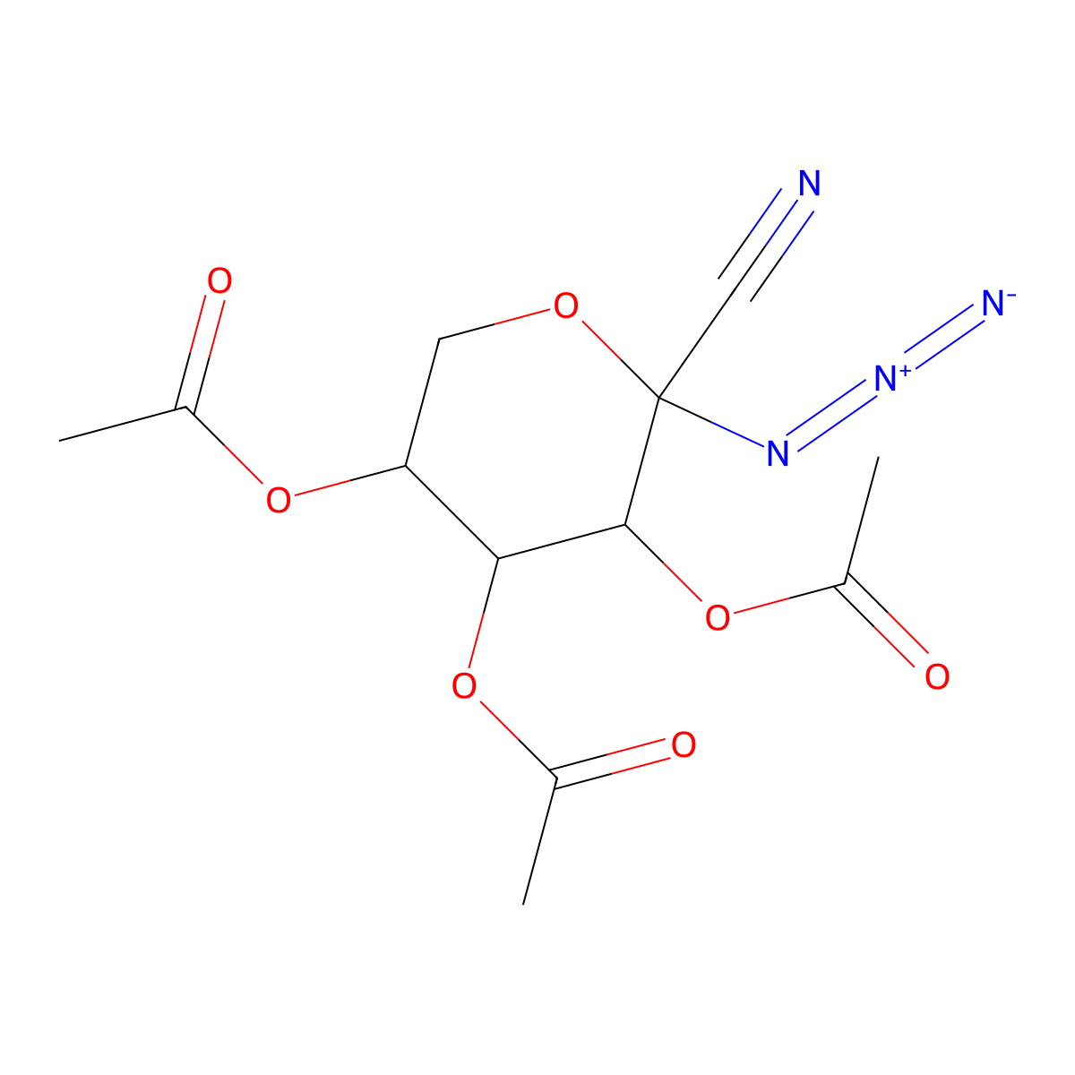 2,3,4-Tri-O-acetyl-1-azido-1-deoxy-b-D-arabinopyranosyl cyanide molecular structure, CAS 168567-91-7