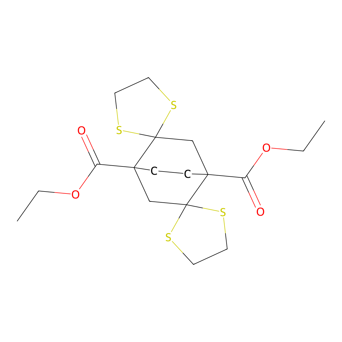 Diethyl 1'H,4'H-dispiro[1,3-dithiolane-2,2'-bicyclo[2.2.2]octane-5',2''-[1,3]dithiolane]-1',4'-dicarboxylate molecular structure, CAS 1686-98-2