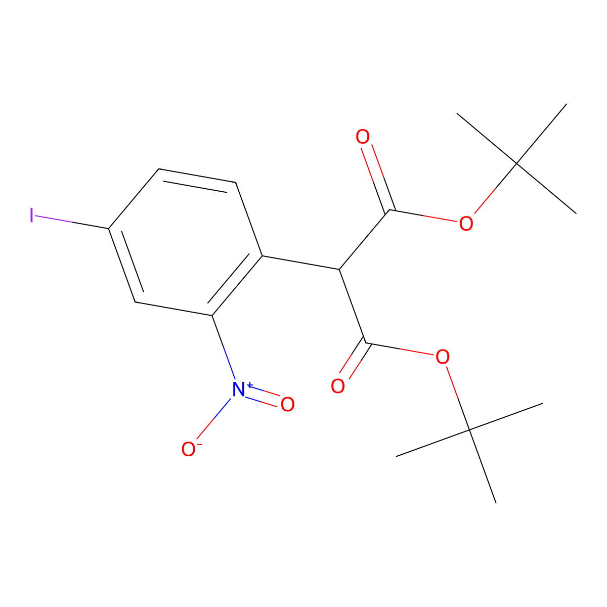 Di-tert-butyl 2-(4-iodo-2-nitrophenyl)malonate molecular structure, CAS 1686091-29-1