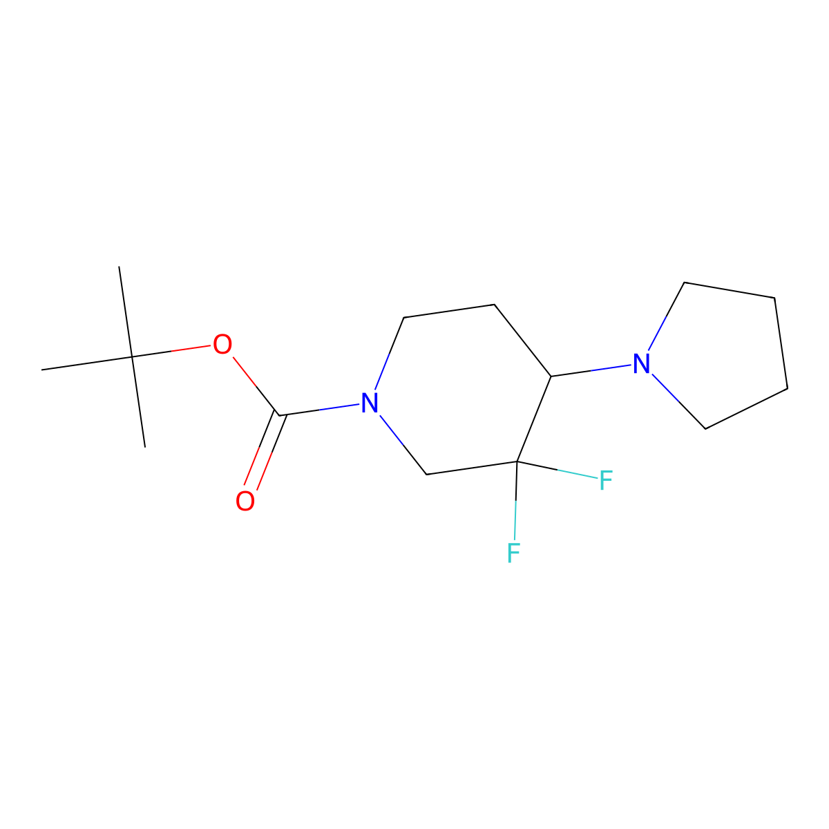 Tert-butyl 3,3-difluoro-4-(pyrrolidin-1-yl)piperidine-1-carboxylate molecular structure, CAS 1686139-26-3