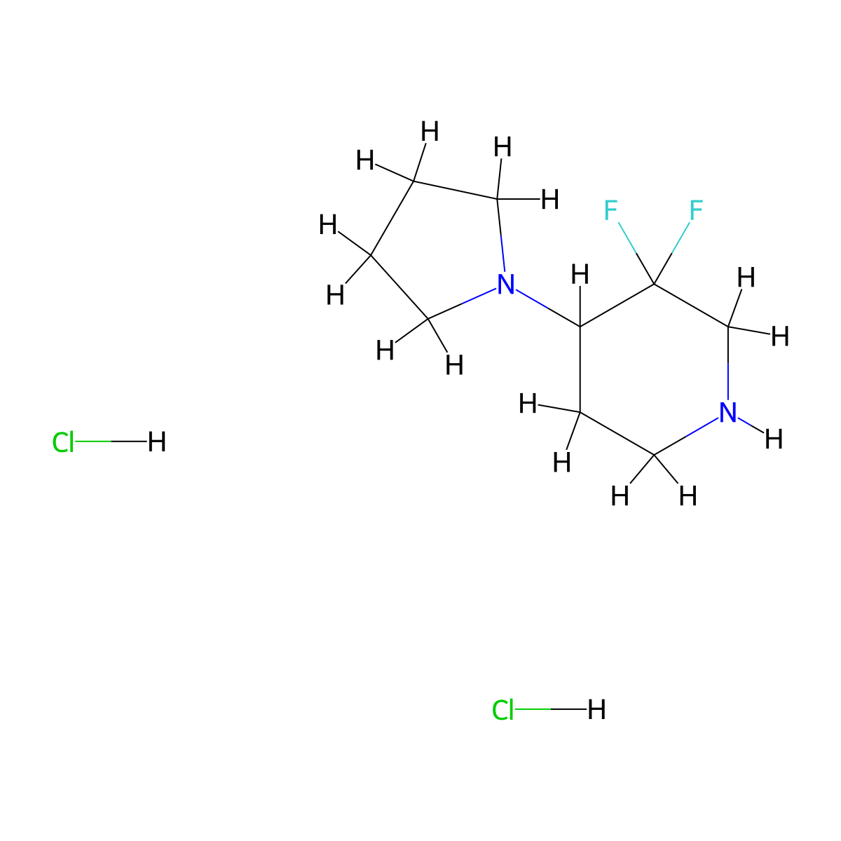 3,3-Difluoro-4-(pyrrolidin-1-yl)piperidine dihydrochloride molecular structure, CAS 1686139-27-4