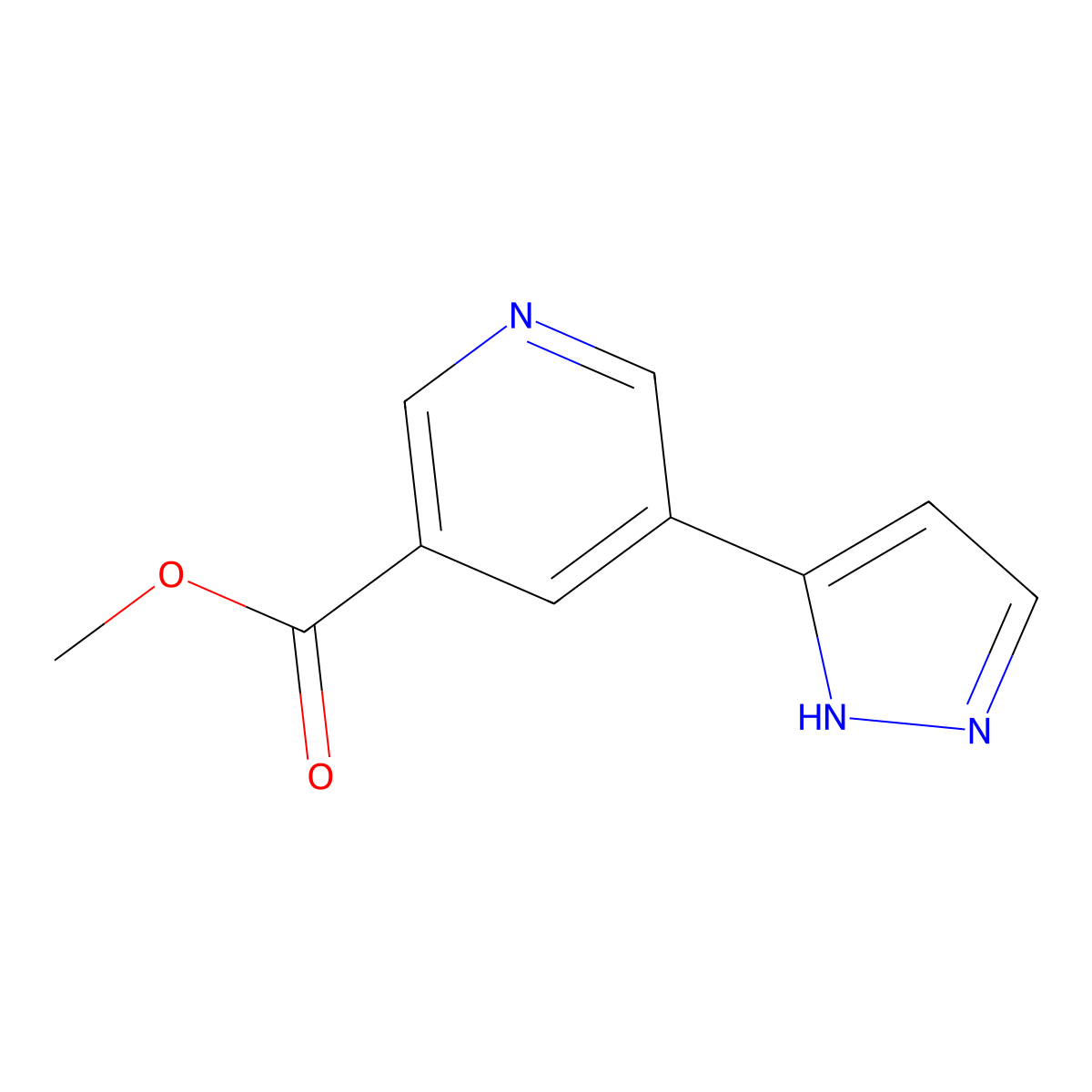 methyl 5-(1H-pyrazol-3-yl)pyridine-3-carboxylate molecular structure, CAS 168618-39-1