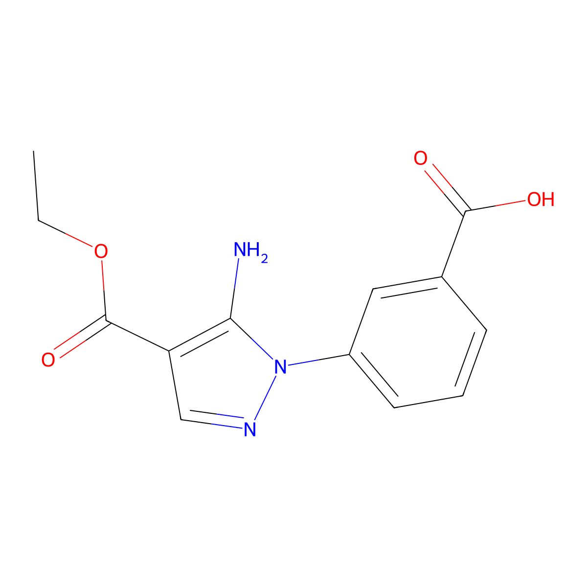3-(5-amino-4-(ethoxycarbonyl)-1H-pyrazol-1-yl)benzoic acid molecular structure, CAS 168619-17-8